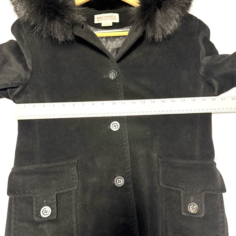 MICHAEL Michael Kors Black Wool Angora Blend Coat Real Fur Collar Women’s 10 - Picture 7 of 13